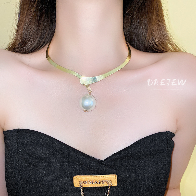 DREJEW สร้อยคอโช้คเกอร์ โลหะ ประดับมุก หรูหรา สไตล์ยุโรป และอเมริกา