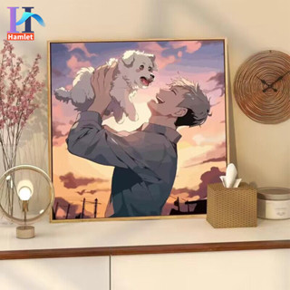 Hamlet【40*40cm】สาวการ์ตูนและสุนัข/ระบายสีตามตัวเลข/ทาสีตกแต่งรูปภาพแขวน