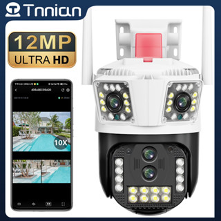 Tnnian กล้องวงจรปิดไร้สาย 12MP Four Lens10X ZOOM PTZ WIFI IP สามหน้าจอ AI ติดตามอัตโนมัติ 50M IR เวอร์ชั่นกลางคืน