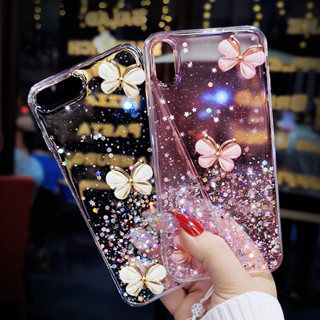 เคสป้องกันโทรศัพท์มือถือ แบบใส ลายผีเสื้อ ประดับกลิตเตอร์ สําหรับ Huawei Honor X7 X8 X9A X9 Nova 8i 9 Mate 30 40 Pro