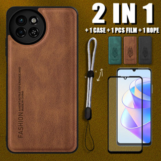 2 IN 1 เคสหนังหรูหรา พร้อมตัวป้องกันหน้าจอเซรามิค และสายคล้อง ปรับได้ สําหรับ ITEL S23