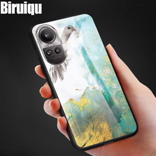 Biruiqu เคสกระจกนิรภัย ลายหินอ่อน กันกระแทก สําหรับ OPPO Reno 10 10 Pro + 10 Pro Plus