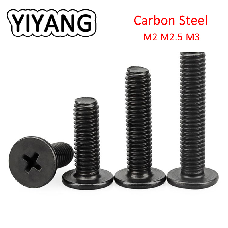 M2 M2.5 M3 สกรูหัวแบน Phillips เหล็กคาร์บอนสกรูคอมพิวเตอร์หัวแบนบาง