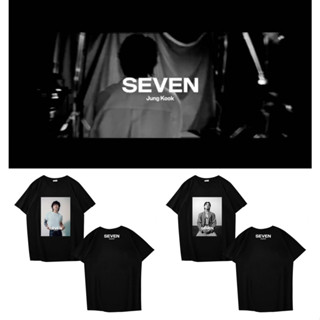 เสื้อยืดแขนสั้น คอกลม ผ้าฝ้าย ระบายอากาศได้ดี พิมพ์ลาย KPOP Jung Kook personal single SEVEN idol สีดํา สําหรับผู้ชาย และผู้หญิง