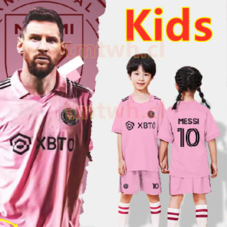 เสื้อเชิ้ต ลายทีมชาติฟุตบอล Inter Miami Messi สีชมพู สีดํา สําหรับเด็ก 2023