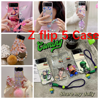 เคสมือถือ ลายการ์ตูนน่ารัก พร้อมสายคล้อง สีชมพู สําหรับ Samsung Galaxy Z Flip 5 Z-Flip5 Z Flip-5