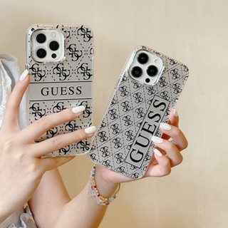 เคสโทรศัพท์มือถือแบบแข็ง กันกระแทก ลาย Guess หรูหรา คุณภาพสูง สีเงิน สําหรับ iPhone 11 12 13 14 Pro Max