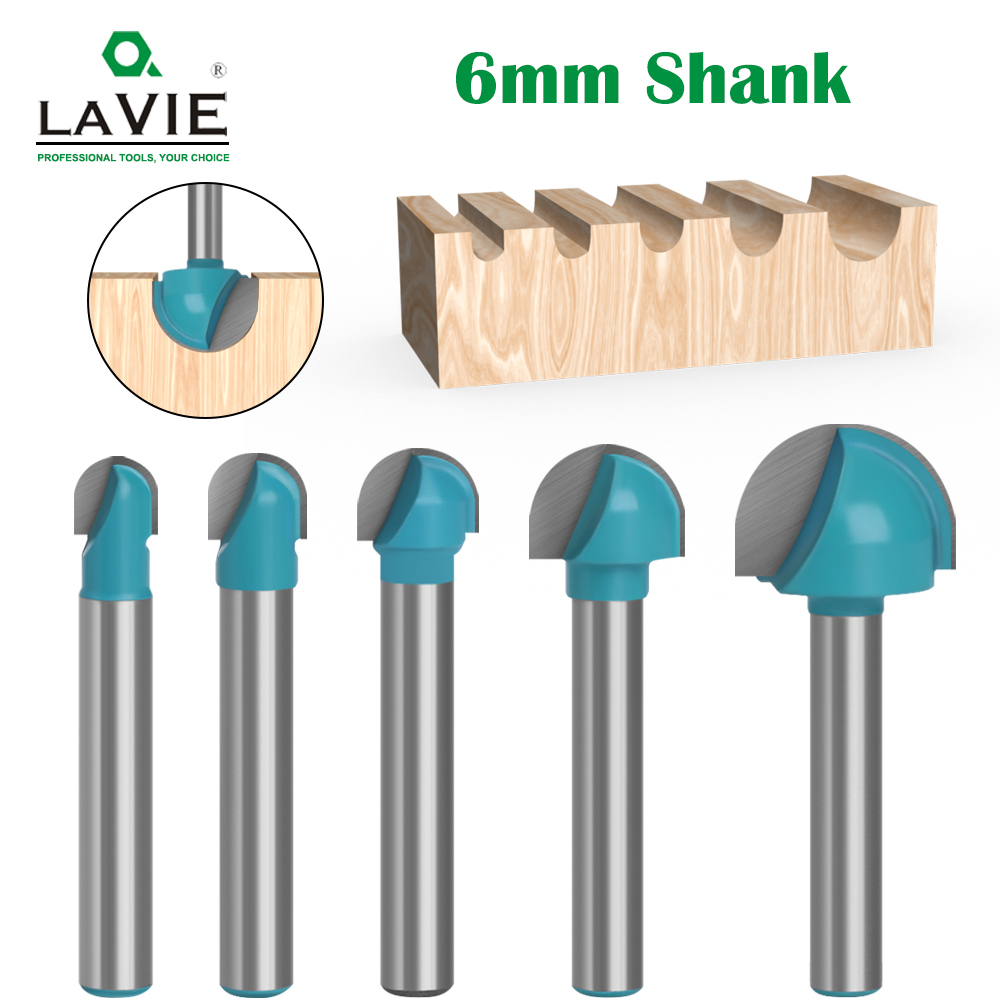 Lavie 5 ชิ้น 6 มิลลิเมตร Shank Ball จมูก Router Bits ชุด End Mill รอบ Cove กล่อง Solid คาร์ไบด์ CNC Radius Core Milling Bit MC06002T5BL