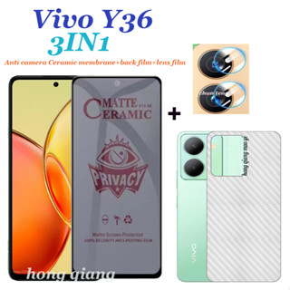 3in1 กระจกนิรภัย Vivo Y36 ป้องกันหน้าจอ Vivo Y27 Y35 Y02T Y02S Y02 กระจกนิรภัยหน้าจอ + ฟิล์มกล้อง + ฟิล์มด้านหลัง ตัวป้องกันเลนส์กล้อง