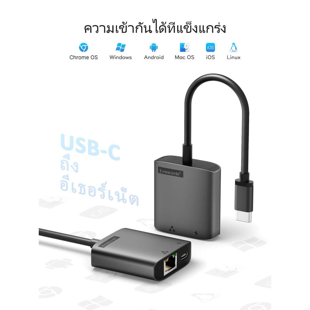 Lemorele TC35 USB C Hub อะแดปเตอร์อีเทอร์เน็ตอะแดปเตอร์ชาร์จ PC เหมาะสำหรับ MacBook iPad