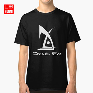 เสื้อยืดแขนสั้น พิมพ์ลายโลโก้ Deus Ex ขนาดใหญ่ สีขาว สไตล์ยุโรป และอเมริกา