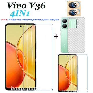 (4IN1) ฟิล์มกระจกนิรภัยใส 2 หน้าจอ ฟิล์มด้านหลัง ฟิล์มเลนส์ สําหรับ Vivo Y36 Y27 Y35 Y02T Y02S Y02 Y16 Y22 Y22S