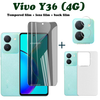 3in1 Vivo Y36 Y02T ฟิล์มกระจกนิรภัยกันรอยหน้าจอ กันแอบส่อง เพื่อความเป็นส่วนตัว Vivo Y16 Y02S Y02 ฟิล์มเซรามิค และฟิล์มด้านหลัง Vivo Y36 ฟิล์มกันรอยหน้าจอ + ฟิล์มเลนส์ + ฟิล์มด้านหลัง