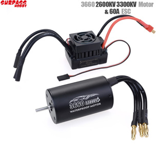 Surpass Hobby มอเตอร์ไร้เซนเซอร์ ไร้แปรงถ่าน 3660 2600KV 3300KV พร้อม 60A ESC และการ์ดโปรแกรมมิ่ง LED สําหรับรถบรรทุกบังคับ 1/10