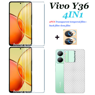 (4IN1) ฟิล์มกระจกนิรภัยใส 2 หน้าจอ ฟิล์มด้านหลัง ฟิล์มเลนส์ สําหรับ Vivo Y36 Y35 Y02T Y02S Y02 Y16 Y22