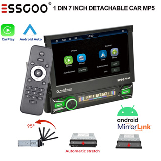 Essgoo เครื่องเล่นมัลติมีเดีย วิทยุ 1 Din หน้าจอสัมผัส 7 นิ้ว พร้อมตัวรับสัญญาณ Fm บลูทูธ USB รองรับ และกล้องมองหลัง สําหรับรถยนต์