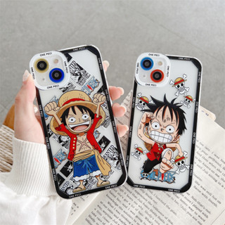 เคสโทรศัพท์มือถือแบบนิ่ม ใส กันรอยเลนส์กล้อง ลายการ์ตูนลูฟี่ สําหรับ Samsung S23 S22Ultra S21