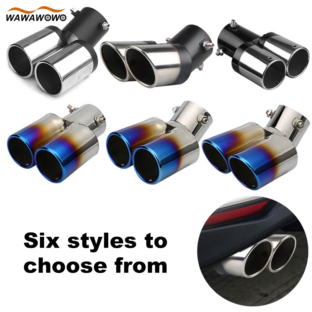 QP0026 Universal Car Dual Exhaust Tail Pipe สแตนเลสท่อไอเสีย Tip Burnt Blue การปรับเปลี่ยนอุปกรณ์เสริม - รูปที่ 5
