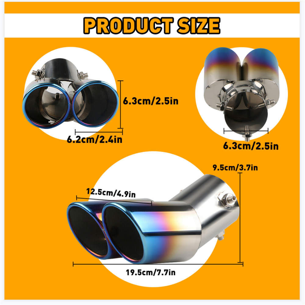 QP0026 Universal Car Dual Exhaust Tail Pipe สแตนเลสท่อไอเสีย Tip Burnt Blue การปรับเปลี่ยนอุปกรณ์เสริม - รูปที่ 7