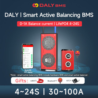 ฮาร์ดแวร์ Daly BMS + Smart Active Balancer พร้อม Bluetooth 1A ปัจจุบัน 4S 8S 12S 15S 16S 20S 24S 30A 40A 60A 80A 100A สำหรับแบตเตอรี่ LiFePO4