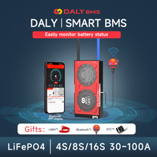 ใหม่ DALY Smart BMS LiFePO4 4S 8S 16S 20S 30A-100A พร้อมบลูทูธ (สามารถใช้ได้กับตัวปรับสมดุลแบบแอคทีฟ)