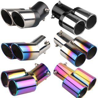 Universal Burnt Blue Dual Outlet ปลายท่อไอเสียรถยนต์สแตนเลสเอียงขอบลามิเนต Auto Silencer Car Silencer แหล่งภายนอก