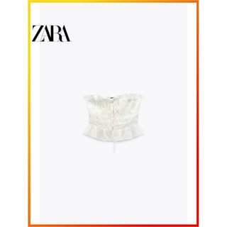 Zara ใหม่ เสื้อท็อปส์ ผ้าลินิน ตกแต่งเลเยอร์ สําหรับผู้หญิง 7919707 710