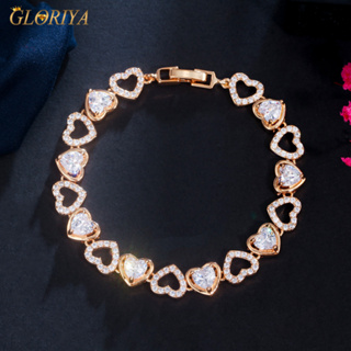 Gloriya สร้อยข้อมือโซ่ ประดับเพทาย AAA CZ รูปหัวใจ สีขาว สีทอง เครื่องประดับ สําหรับผู้หญิง ออกเดท B144