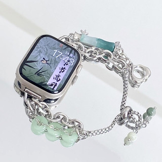 สายนาฬิกาข้อมือ ประดับลูกปัดไม้ไผ่ สไตล์จีนย้อนยุค สําหรับ Watch Strap Series11 10 9 8 7 6 5 4 3 2 1 se se2 Ultra Strap ขนาด 41 มม. 45 มม. 49 มม. 40 มม. 44 มม. 38 มม. 42 มม. สาย i watch Strap