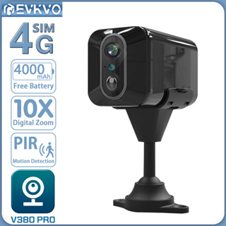 Evkvo กล้องวงจรปิด 4K 8MP Mini IP 4G ซิมการ์ด WIFI แบตเตอรี่ในตัว ซูมได้ 10X IR เวอร์ชั่นกลางคืน PIR ตรวจจับการเคลื่อนไหว เสียงสองทาง โปร่งใส กล้องรักษาความปลอดภัยในบ้าน V380 PRO