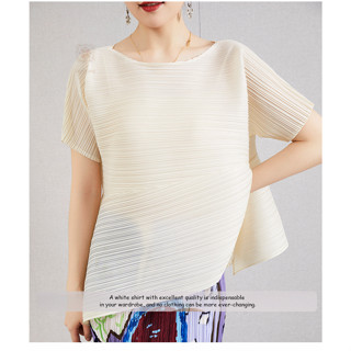 [enjoysea] Issey Miyake เสื้อยืดแขนสั้น ทรงหลวม ยืดหยุ่น