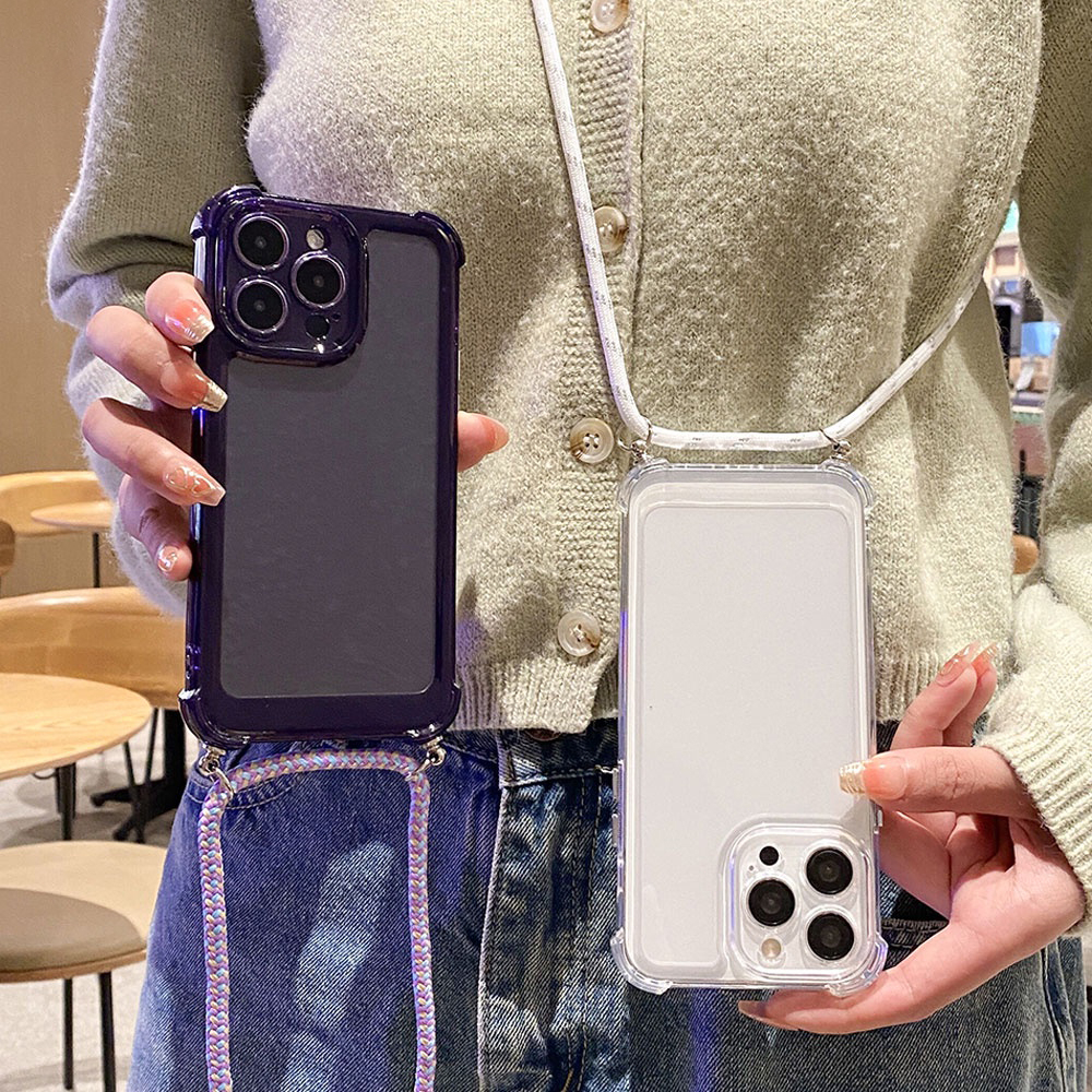 เคสโทรศัพท์มือถือ ซิลิโคนแข็ง กันกระแทก พร้อมสายคล้องคอ และสายสะพายข้าง สําหรับ iPhone 14 13 Pro Max 12 11 Pro Max X XR XS 7 8 Plus