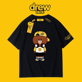 พร้อมส่ง เสื้อยืดลําลอง แขนสั้น พิมพ์ลาย Bear drew smiling face สไตล์ยุโรป และอเมริกา สําหรับผู้ชาย และผู้หญิง