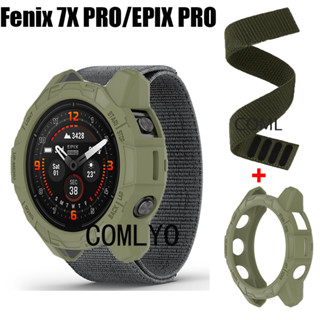 สําหรับ Garmin Fenix 7x pro 7 EPIX pro 51 มม. 47 มม. เคส TPU กันชน เคสป้องกัน สายคล้องไนลอน สายรัดข้อมือนุ่ม