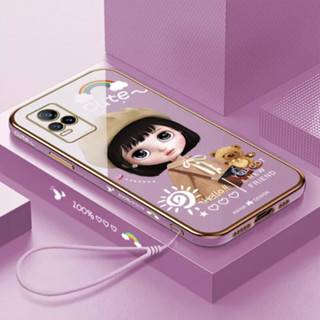 เคสโทรศัพท์มือถือ ลายการ์ตูนเด็กผู้หญิงเบเร่ต์ พร้อมสายคล้อง สําหรับ vivo Y97 vivo Y76 5G vivo Z6 vivo Y77 Y77E vivo V25