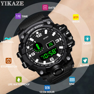 Yikaze นาฬิกาข้อมือดิจิทัล LED กันน้ํา หน้าปัดใหญ่ นับถอยหลัง แสดงวันที่ อิเล็กทรอนิกส์ อเนกประสงค์ สไตล์สปอร์ต สําหรับผู้ชาย