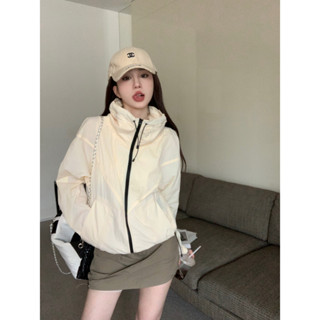 Drawstring hooded stormtrooper loose and thin sun protection jacket+work dress drawstring A-line short skirt+white lining