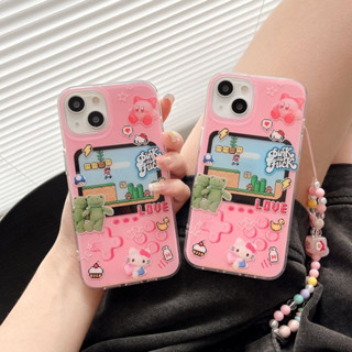 เคสป้องกันโทรศัพท์มือถือ ลายการ์ตูนมาริโอ้ สีชมพู พร้อมสายโซ่ลูกปัด สําหรับ iPhone 14Pro max case 13Pro max 12Pro max 14Pro 13Pro 12Pro 11 12 13 14 case