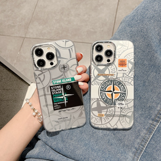 STONE ISLAND เคสโทรศัพท์มือถือแบบแข็ง กันกระแทก ลายหิน สีเงิน คุณภาพสูง สําหรับ iPhone 11 12 13 14 Pro Max