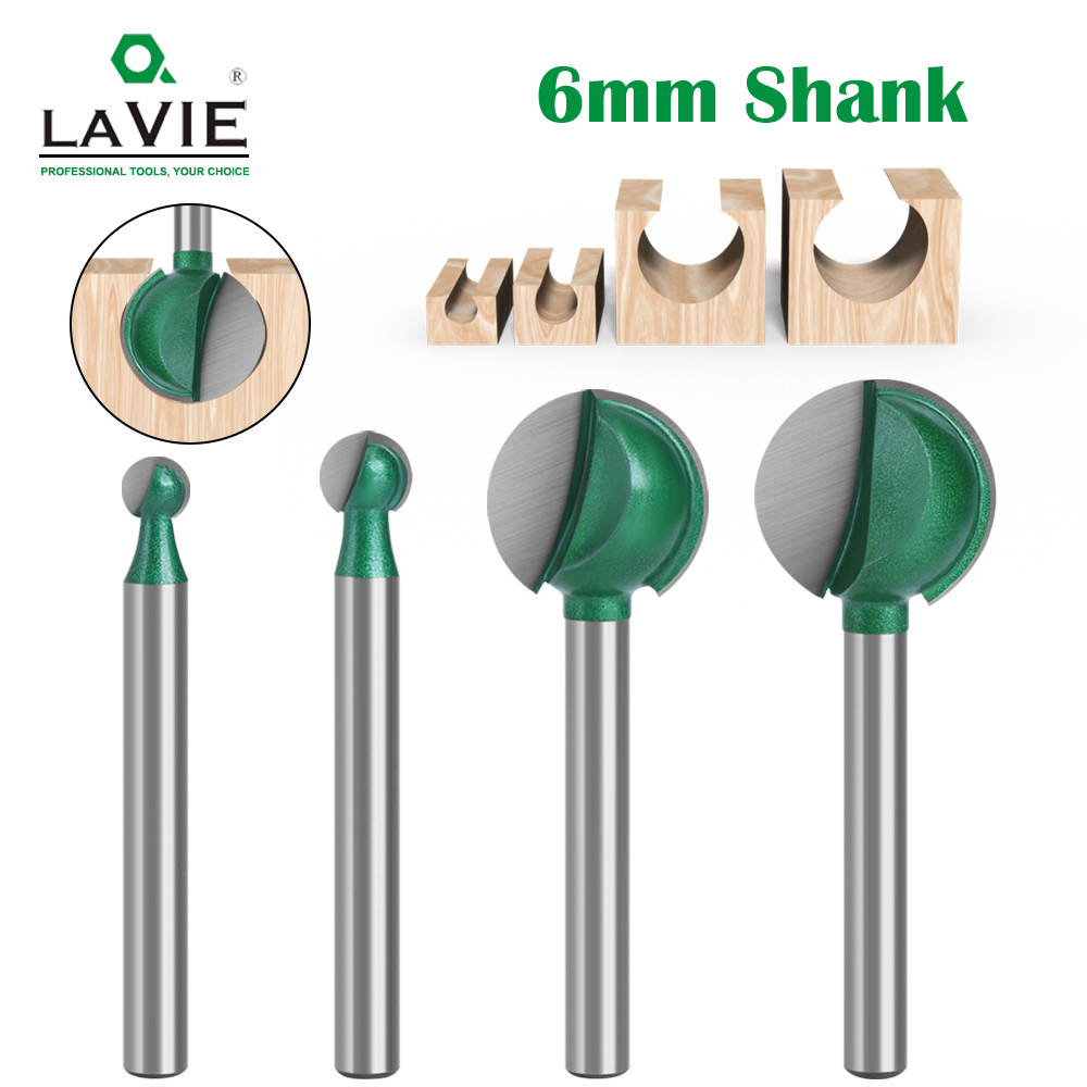 Lavie 6 มม.Shank Ball จมูกรอบแกะสลัก Bit Router Bit สําหรับไม้ Cove CNC Milling Cutter Radius Core ทังสเตนคาร์ไบด์