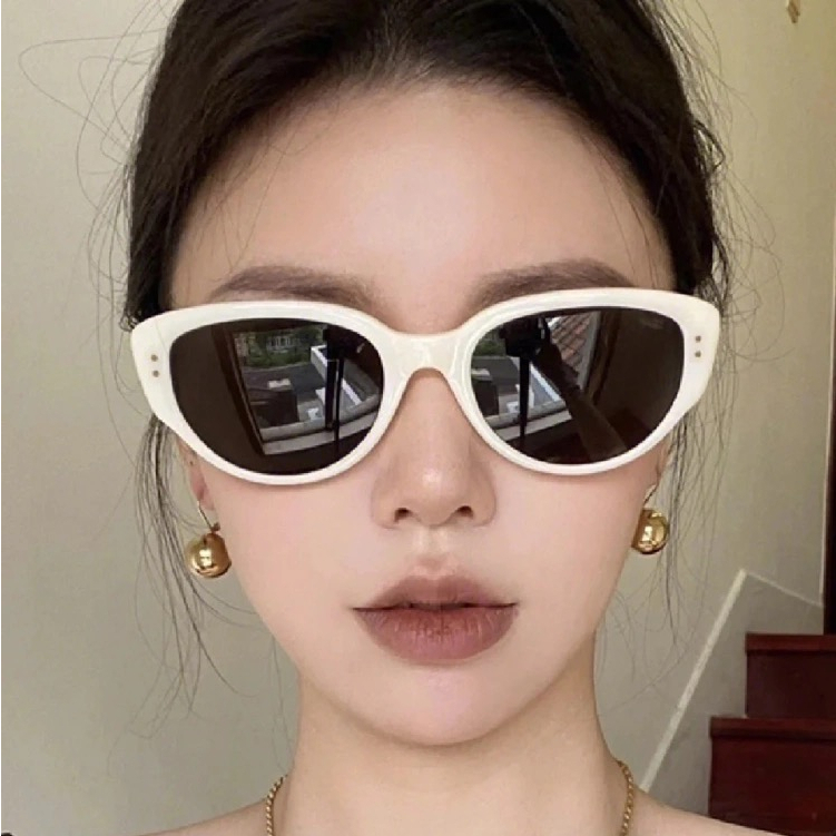 แว่นตากันแดด ทรงแคทอาย สีขาว สไตล์ยุโรป อเมริกัน สตรี @-