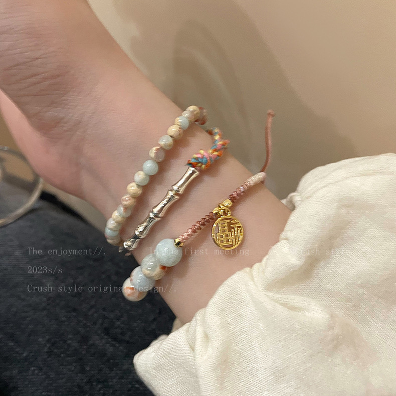 ใหม่ สไตล์จีน ไม้ไผ่ถัก สร้อยข้อมือ ผู้หญิง สไตล์ใหม่ ย้อนยุค สร้อยข้อมือคู่ เบา หรูหรา เฉพาะ สร้อยข้อมือ