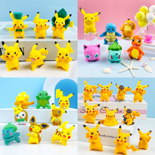 โมเดลฟิกเกอร์ PVC อนิเมะปิกาจู Eevee Ditto Charmander Ash Ketchum Psyduck Bulbasaur Jigglypuff Squirtle Q Version ขนาด 3-6 ซม. ของเล่นสําหรับเด็ก 6 ชิ้น 8 ชิ้น 10 ชิ้น ต่อชุด