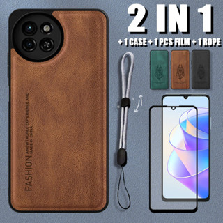 2 IN 1 เคสหนังนิ่ม หรูหรา พร้อมฟิล์มเซรามิค และสายคล้องโทรศัพท์ ปรับได้ สําหรับ ITEL S23