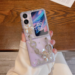 เคส OPPO Find N3 OPPO Find N2 โทรศัพท์มือถือแบบแข็ง แต่งกลิตเตอร์ ระยิบระยับ 3D พร้อมสายคล้องข้อมือ และสายคล้อง แฮนด์เมด สําหรับ