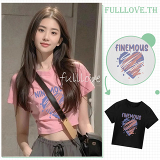 Fulllove Y2K เสื้อครอปเเฟชั่น เสื้อยืดแขนสั้น สไตล์สาวฮอต สไตล์เกาหลี สำหรับผู้หญิง crop top