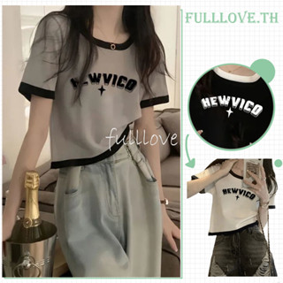 Fulllove เสื้อยืดแขนสั้น คอกลม แขนสั้น พิมพ์ลาย ทรงหลวม เสื้อครอปท็อปY2K crop top