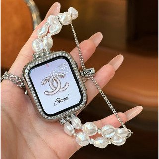 สายนาฬิกาข้อมืออะคริลิค ประดับลูกปัดไข่มุก ปรับได้ แบบเปลี่ยน สําหรับ Watch Strap Series 8 7 se 6 5 4 3 2 1 ขนาด 38 มม. 40 มม. 41 มม. 42 มม. 44 มม. 45 มม.