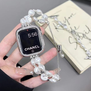 สายนาฬิกาข้อมืออะคริลิค ประดับลูกปัดไข่มุก ปรับได้ แบบเปลี่ยน สําหรับ Watch Strap Series 8 7 se 6 5 4 3 2 1 ขนาด 38 มม. 40 มม. 41 มม. 42 มม. 44 มม. 45 มม.