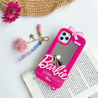 เคสโทรศัพท์มือถือ ซิลิโคน ลายบาร์บี้น่ารัก สีชมพู พร้อมกระจก แฟชั่น สําหรับ iPhone 11 Pro Max IX XS Max XR i7 I8 i6 i6s plus